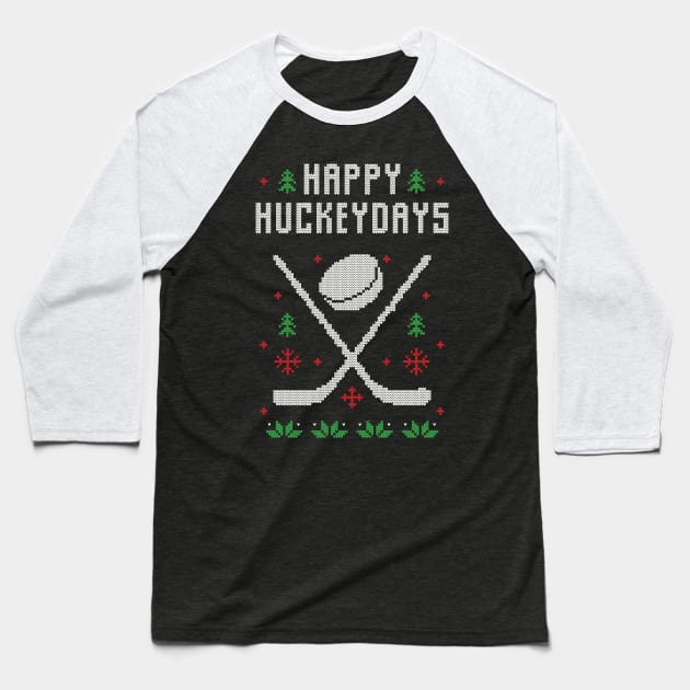 Happy Hockeydays Funny Ugly Christmas Sweater Baseball T-Shirt by BadDesignCo